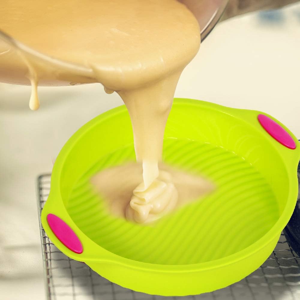 Silicone Round Cake Pan, Set of 2 Bread Pans for Baking, Reusable Large Baking Pans Set, Silicone Bakeware Cake Molds Dishwasher Safe-9 inch Inside