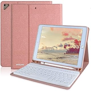 iPad Keyboard Case 9.7 for iPad 2018 (6th Gen) iPad 9.7 Inch 2017 (5th Gen) iPad Air 2 iPad Air 1, Case for iPad Pro 9.7 with Detachable Wireless Keyboard Pencil Holder (Champagne)