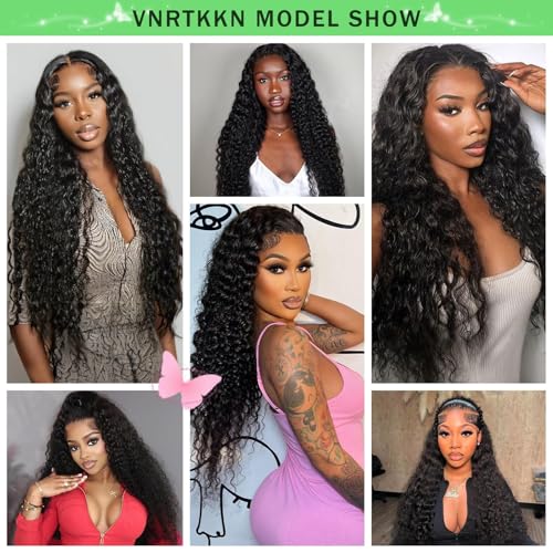 Image of Vnrtkkn 13x6 HD Deep Wave Lace Front Wigs Human Hair Glueless Wigs Human Hair Deep Wave Wig 28 Inch Lace Frontal Wigs Human Hair Deep Wave Wigs for Women Pre Plucked Curly Wig