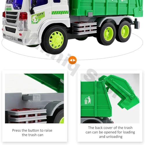 Image of City Garbage Truck Toy, Pull Back Vehicles Toy for Kids, Friction Power Toy Trucks for 3+ Years Old Boys and Girls, Light & Sound Truck Toy for Kids (Multicolor)
