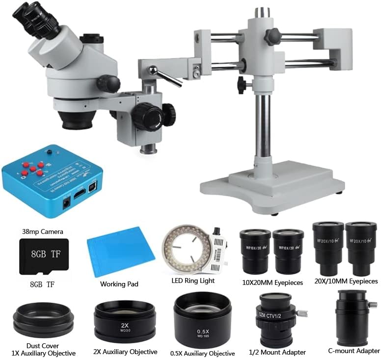 Miniatura 2 de ARHAVI 35X-90X Double Boom Zoom Simul Focal Trinocular Stereo Microscope 38MP HDMI USB SMD Microscopio Camera Phone PCB Repair Tools Size  Brown