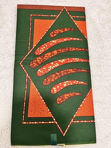 Hollandaise Wax Print Fabric, 100% Cotton, Green Orange Red Geometric Pattern, Real Dutch Wax