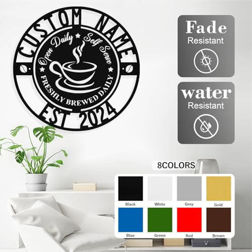 Image of Personalized Coffee Metal Sign, Custom Coffee Bar Signs, Custom Name Signs for Cafe Station, Coffee Wall Art Decor for Kitchen, Cafe Shop Decor, Cafe Lover Gift