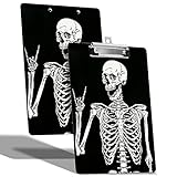 Portapapeles de tamaño A4 con gancho para colgar y clip de perfil bajo, tabla de dibujo de plástico para enfermeras con impresión de doble cara para uso escolar en la oficina, esqueleto de calavera
