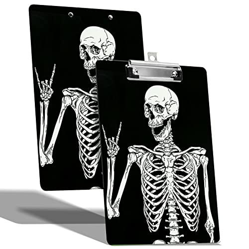 Portapapeles de tamaño A4 con gancho para colgar y clip de perfil bajo, tabla de dibujo de plástico para enfermeras con impresión de doble cara para uso escolar en la oficina, esqueleto de calavera
