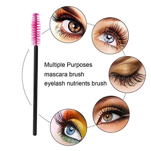 Elisel 100 Pcs Disposable Eyelash Brushes Mascara Brushes Eye Lash Eyebrow Applicator Cosmetic Makeup Brush Tool Kits (Black-Rose) #TOP3