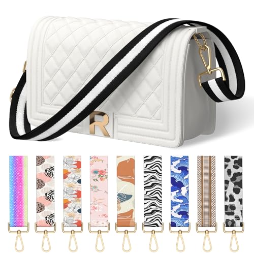 Gukeniu Wide Shoulder Strap Purse Strap Adjustable Replacement Crossbody Handbag Extender Bag Belt, Black White Stripes