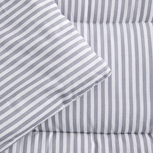 Wake In Cloud - Nap Mat With Removable Pillow For Kids Toddler Boys Girls Daycare Preschool Kindergarten Sleeping Bag, Gray Grey Stripes Printed On White, 100% Cotton With Microfiber Fill #TOP3