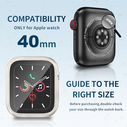 Image of Waterproof Case for Apple Watch Series SE2 SE 6 5 4 40mm, Built-in Screen Protector with Tempered Glass [Touch Sensitive] Cover for iWatch S6 /S5 /S4 /SE 40mm, Starlight