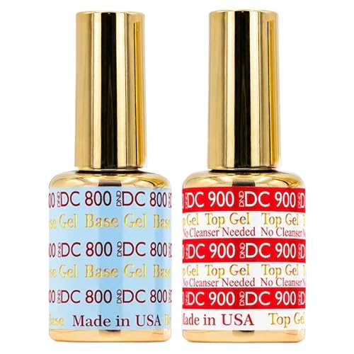 DND DC Base Gel and Top Gel Polish No Cleanse Set, UV/LED GelBase Polish 800 and No Cleanse Top Coat 900, Salon Professional Gel Polish Duo, 0.6 Fl Oz Each