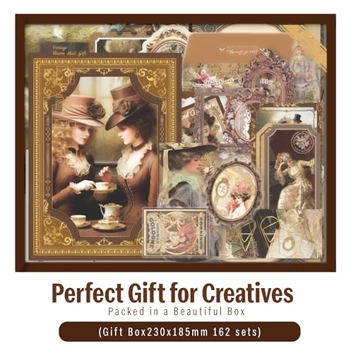 Image of The AutoStory Beverage Scrapbooking Kit A6 Junk Journal Vintage Drink Stickers Decorative Diary Pages Washi Tape DIY Craft Art Stationery Box Writing Gift Women Teens (Leisure Tea Time, Brown)