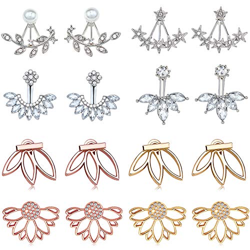 Suyi Fashion Hollow Lotus Flower Earrings Crystal Simple Chic Stud Earrings Set (8 Pairs Set2)