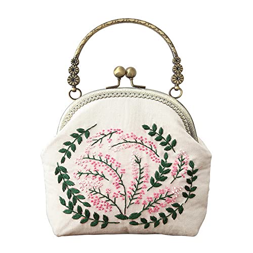 Image of Gogobear Embroidery Beginner Kits for Adults, DIY Wallet /Purse /Handbag | Retro Vintage Style, Needlepoint Pouch Kit, Detachable Chain Strap, Birthday Gift, Handmade Souvenir