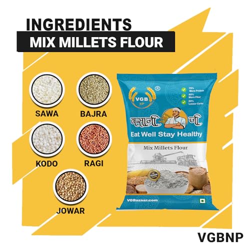 Image of Vasani G Mixed Millet Flour - Natural Multi Millet Atta (Bajra, Jowar, Ragi, Kodo, Sawa) | 5 in 1 Mix Millet | High Fiber & Nutrition-Rich Flour | 5kg