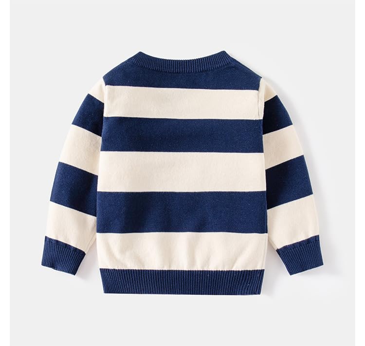 Toddler Baby Boys Cable Knit Sweater Long Sleeve Crewneck Striped Half Button Pullover Sweater Fall Winter Top (Navy,5 Years)