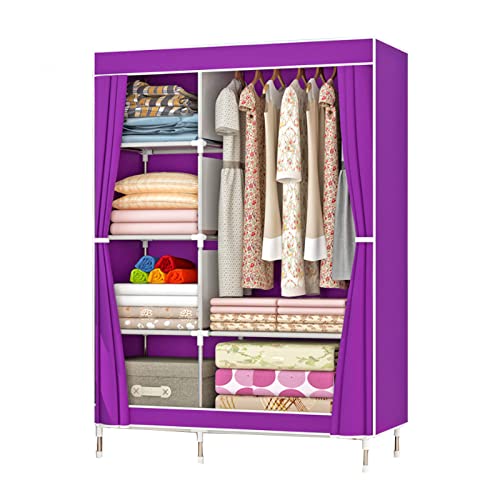 WYFCL Armadi Portatili in Tela,Grande Organizzatore per riporre Abiti con Asta Appendiabiti,Armadio Pieghevole per Camera da Letto,Soggiorno,Robusto e Durevole,Red-90x43x166cm