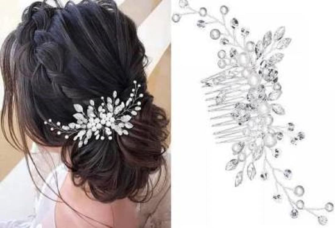 RUBELA Claw pearl clip bun comb flower weddings bride for women accessories Hair Clip (Silver) (B0CM26Z9JJ) Amazon Price History, Amazon Price Tracker