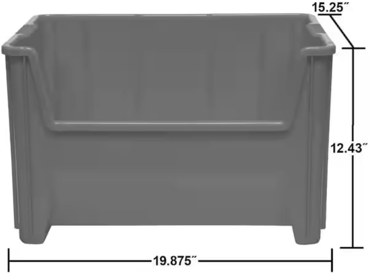 Grey Plastic Storage Container Bins, 3-Pack PN39937