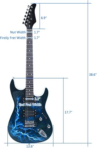 Miniatura 3 de YUFUDE Guitarra eléctrica de tamaño matrimonial de 6 cuerdas con correa bolsa de guitarra cable de alimentación púas blanco