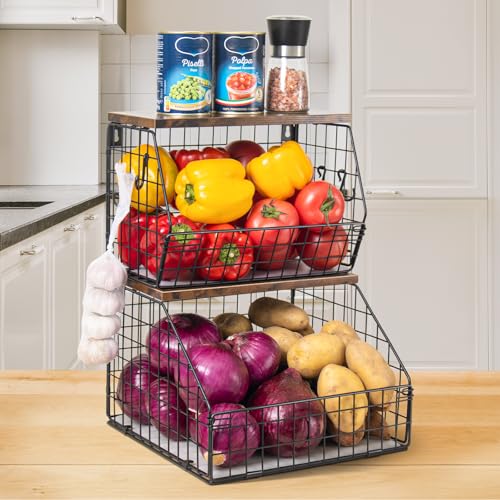 Mefirt Fruit Basket, Stackable Wall Mounted Fruit Baskets, Potato Baskets Onion Storage for Kitchen,...