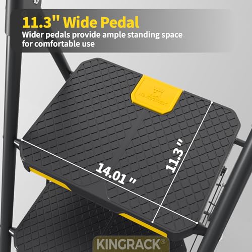 Image of KINGRACK 2 Step Ladder, Sturdy Steel Step Stool with Safe-Lock Design, Handrail, Anti-Slip Wide Pedals, Pass 800lbs Load Testing, Folding Portable Ladder for Multi-Purpose, Home, Kitchen, Black