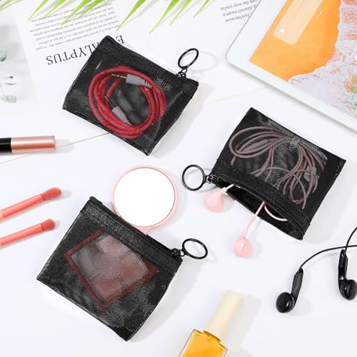 Image of Jexine 30 Pcs Mini Zipper Mesh Bags 4 inch x 3 inch Nylon Coin Pouch, Black