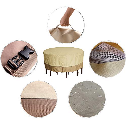 kdgarden Outdoor Round Patio Table and 6 Chairs Set Cover, Heavy Duty Waterproof 600D Large Furniture Set Cover for All Weather Protection, 84" Dia x 30" H, Beige Brown - Thumbnail 3