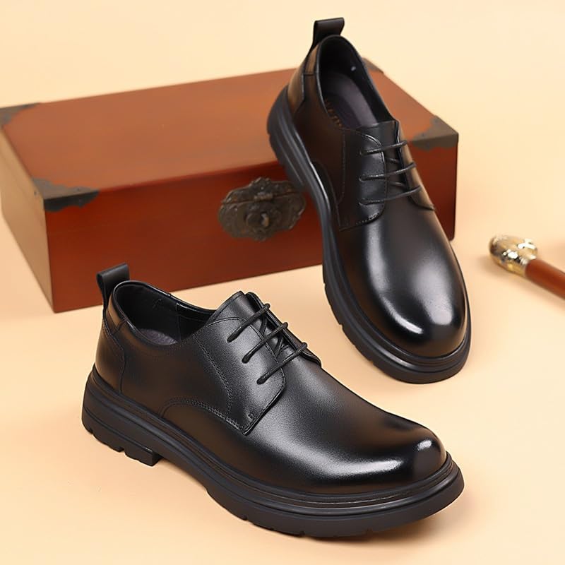 Men's Business Leather Shoes Anti-Slip Wear-resistantComfortable Rubber Soft Sole Shoes Men Office Work Wedding Oxford Lace Up Shoes2