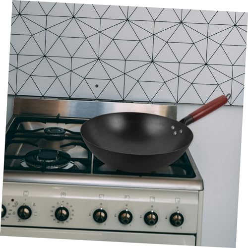 Wok tradicional de hierro con mango de madera miniatura 4