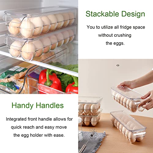 Lihabilal Egg Holder For Refrigerator - Premium Thick Clear Egg Container Bins With Lids - 2 Pack Stackable 14 Egg Storage Box-Food Grade Plastic Egg Organizer Tray #TOP2