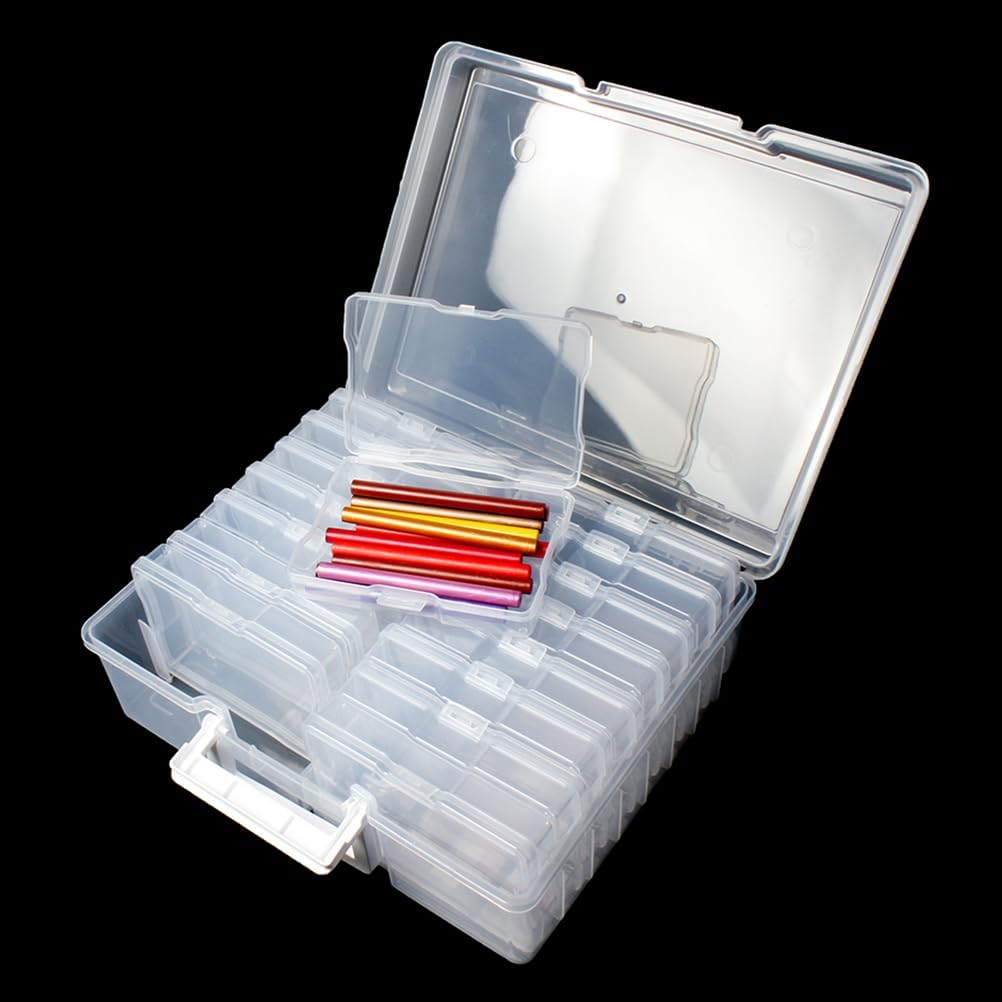 Modern 4" x 6" Photo Organizers and Storage Case with Handle, 16 Inner Cases, Clear, 15" x 12" x 5"