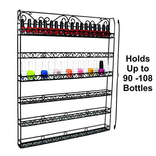 Amt 6 Tier Metal Nail Polish Racks, Fit Up To 108 Bottles, Black Wall Mounted, Display For The Wall, Young Living Essential Oils Organizer For Home Salon Business Spa (108 Bottles) #TOP1