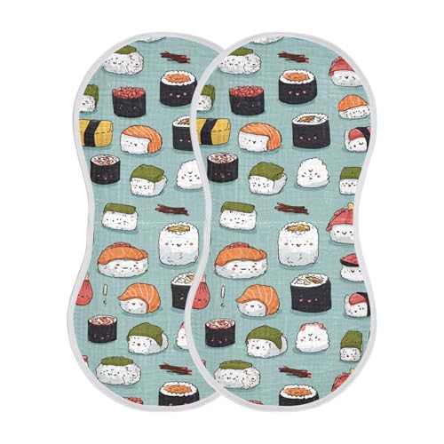 Cute Sushi Food Burp Cloths Baby Boys Girls Absorbent Soft Cotton Burping Cloths Rags, 2 Pack