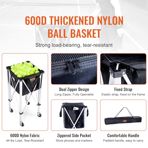 image for VEVOR Foldable Tennis Ball Hopper, Holds 180 Tennis Balls, Lightweight