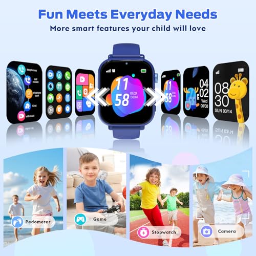 Image of 4G Kids Smart Watch with GPS Tracker, Video Call & Texting, Smart Watch for Kids with SIM Card, SOS, School Mode, HD Camera, Pedometer, Kid Watch Gift for Boys Girls Age 4-12, Bule