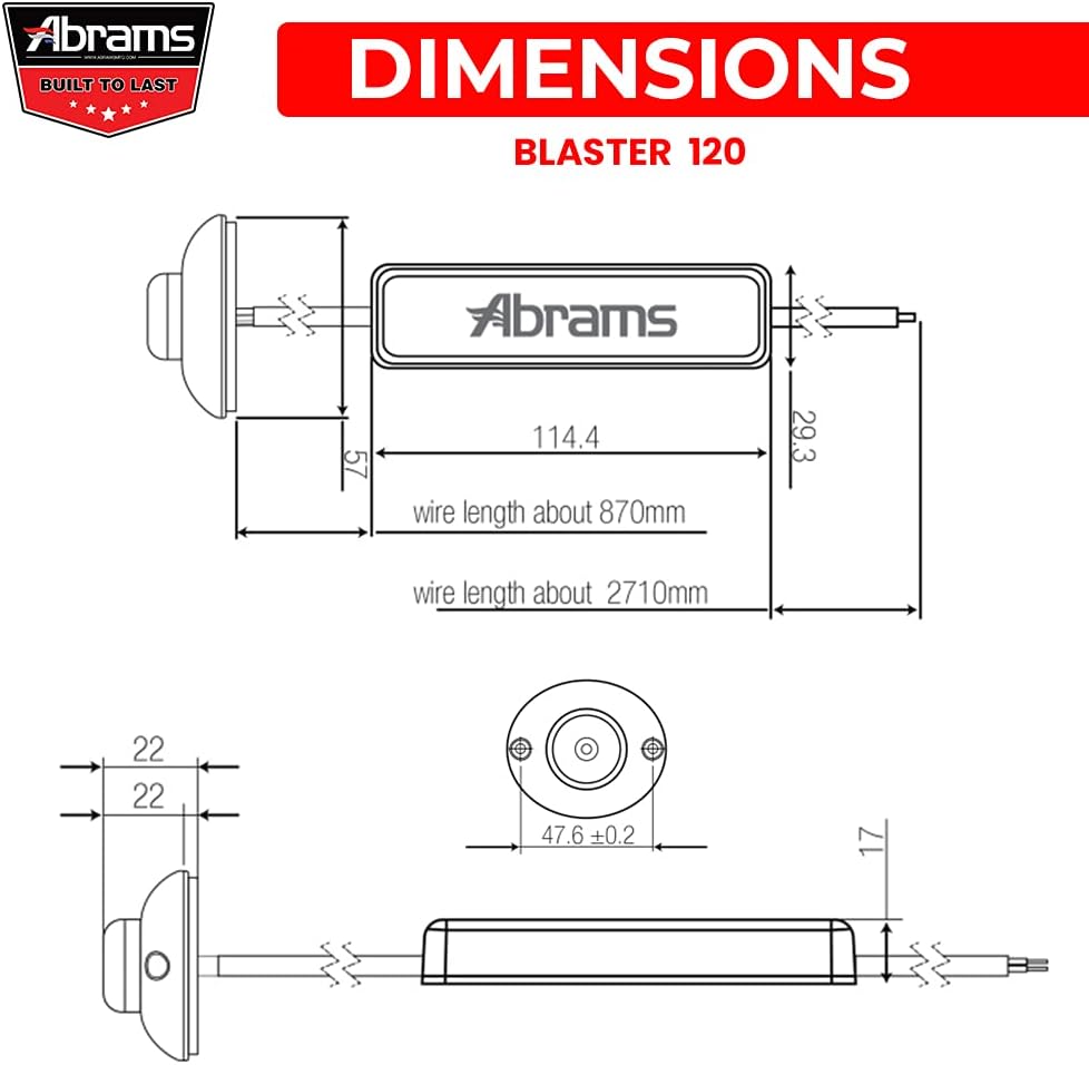 Abrams SAE Class-1 Blaster 120 (White/White) 36W - 12 LED Emergency Vehicle Truck LED Hideaway Surface Mount Strobe Warning Light