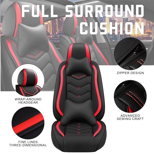 Image of CTDS Car Seat Covers for VW Tiguan 2009-2026, Stylish Sport Seat Cover, Premium Nappa Leather Car Seat Cover. Automobile Seat Covers Sets.(Luxury 2 Seats /Black Red)