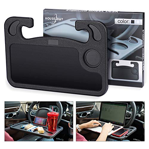 HOUSE DAY Car trays for Eating, Car Desk, Car Steering Wheel Tray, Car Laptop Desk, Car Steering Wheel Desk Fits Most Vehicles Steering Wheels - Black