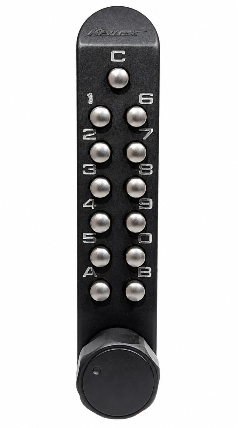 Mechanical Push Button Door Lock – No Batteries, Commercial Grade Surface-Mount Deadbolt, Keyless Entry for Gates, Shops & Outdoor Use (Keylex 500 Matte Black Finish)