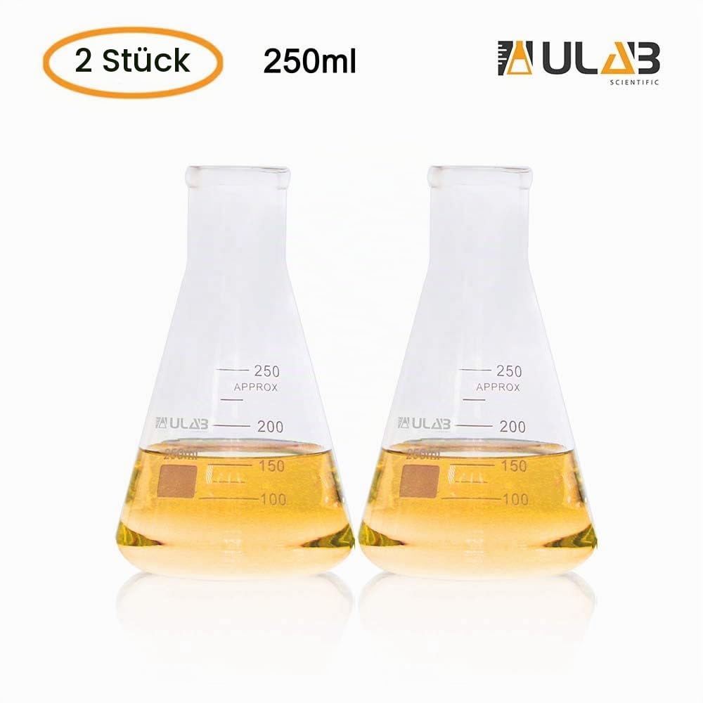 ULAB Scientific Erlenmeyer-Fläschchen, 250 ml, Borosilikat mit aufgedruckter Graduierung, 2 Stück, UEF1023