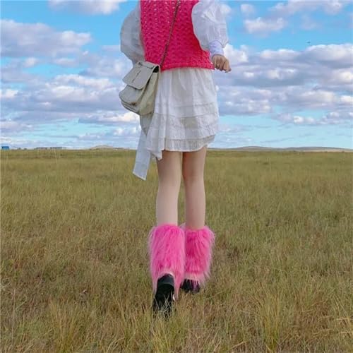 Women Furry Leg warmers Solid Fuzzy Leg warmers Soft Boot Cuffs Cover for Cold Weather (Hot Pink, A)4