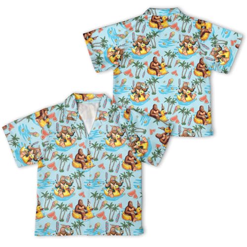 Boys Girls Funny Hawaii Shirt Bigfoot Cool Summer Casual Short Sleeve Button Down Shirt Sasquatch Kids Hawaiian Shirt2
