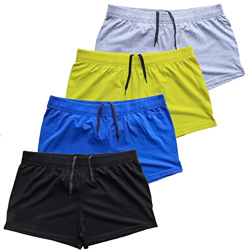 palglg Mens Bodybuilding Shorts 3 Inch Inseam Drawstring Closure Cotton