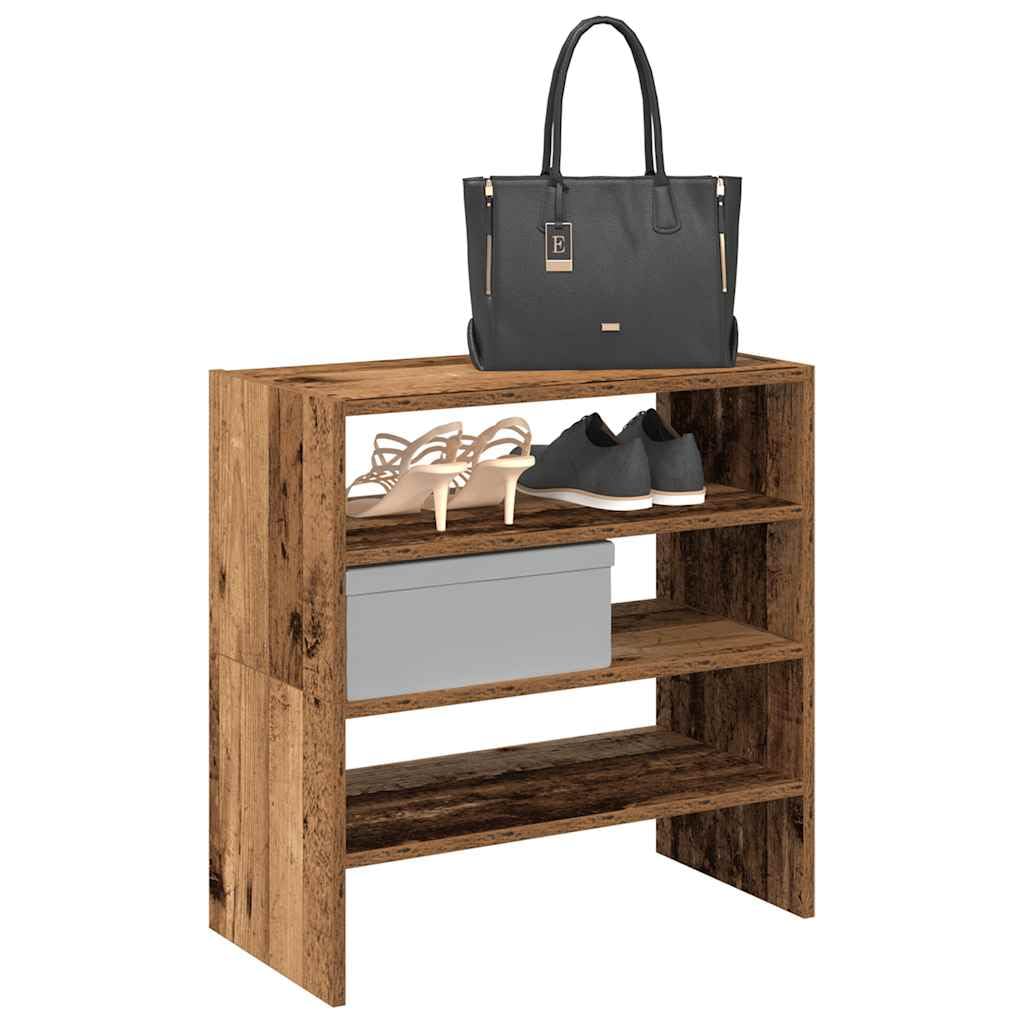 Schuhregale 2 Stück stapelbar Holzwerkstoff Altholz-Optik 60x30x30,5 cm Schuhablage für Flur Diele Eingangsbereich platzsparend Organizer mit Mehreren Fächern für Sneaker Stiefel Hausschuh