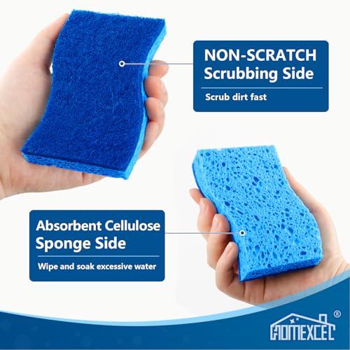 Image of HOMEXCEL Sponges Kitchen 24pcs Non-Scratch for Dishes, Blue Scrub Cleaning Sponge for Non-Coated Cookware, Dishes, Pots, Pans, Dual Sided Dish Sponge for Kitchen, Household, Bathroom