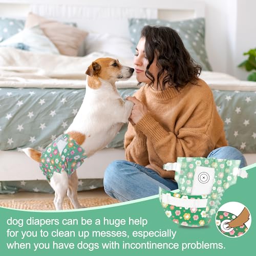 Image of Pet Soft Dog Diapers Female, Disposable Female Dog Diaper, Doggie Diapers for Cat Puppy with Adjustable Foam Tail Hole(Green,12XS)
