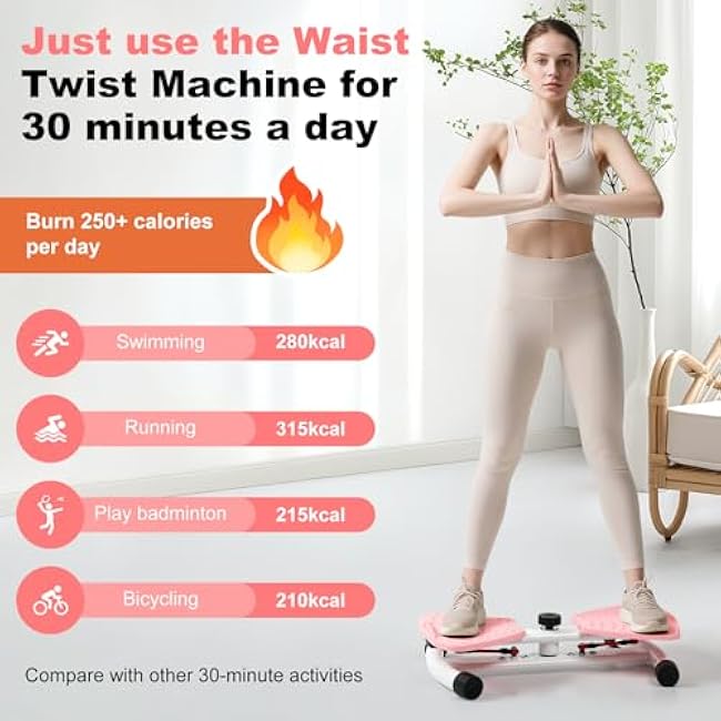 Pilates Waist Twister Machine, Ab Twister Board, Core Twister for Abs Workout, Noiseless Waist Sculptor Twisting Fitness Tool, Weight Loss Exercise Equipment for Slim Waist Belly Fat, Home Gym for Women & Men