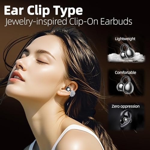 Image of Clip On Earbuds with Jewelry,Comfortable Fit Open Ear Clip-On Headphones,Wireless Bluetooth Ear Cuff Headphones for Women,Removable Clip Earbuds Accessories