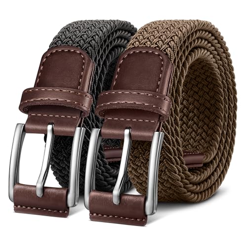 Image of BULLIANT Belt for Men 2Pack,Mens Gift Stretch Braided Web Belt Elastic for Casual Golf Jeans,1 3 /8 inch