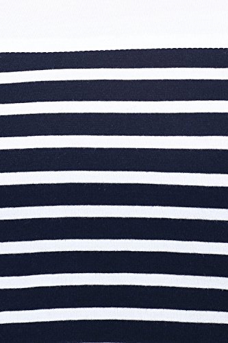 Image of Miss Chase Women's Navy Blue and White Round Neck Half Sleeves Striped Cold Shoulder Top